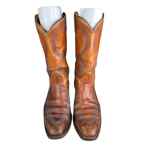 Vintage Men’s Dan Post Narrow Embossed Brown Leather Cowboy Boot Size US 10.5 B main image 8